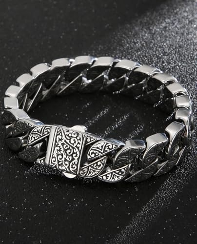 Italian Real Men Heavy S925 Sterling Silver Bracelets, Unique Luxury Vintage Style Men's Silver Bracelet, Chunk Chain Bracelets Nice Gift for My Man, Son, Boyfriend, Dad (8.6'' Grapevine)2