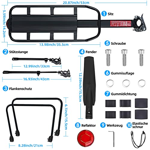 SPGOOD Fahrrad Gepäcktrager Set [24-29 Zoll ] Einstellbare Universal Aluminiumlegierung Mountainbike Gepäcktrager mit Reflektor, Schnellverschluss und Montage,Maximalbelastung 100kg