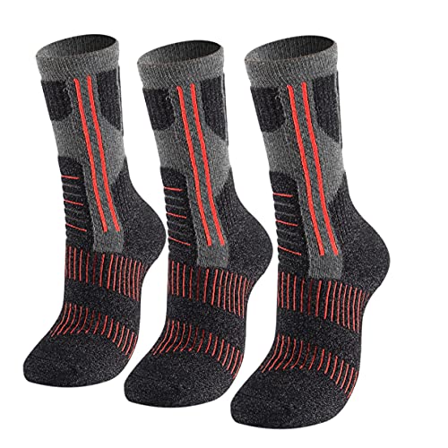 Men's 3-Pack Black Cushioned Anti Stink Quick Dry Blister Resist Hiking Mountaineering Mid Calf Crew Socks,Size 7-12