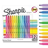 Sharpie Pocket Highlighters | Chisel Tip | Assorted Fluorescent Ink Colours | 12 Highlighter Pens