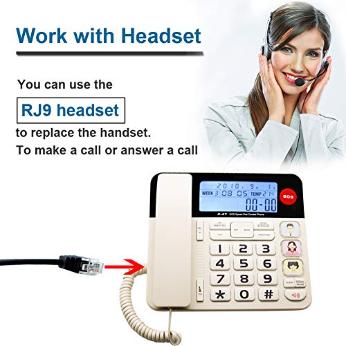 Home Corded Phone With Caller Id, Hepester P-47 Upgrade Desktop Phone Landline For Elderly With Luminous Large Button Amplified Speakerphone For Hearing Impaired Aid Low Vision Phone Sos Emergency Key #TOP6
