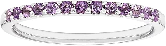 14K White Gold 1/5 Cttw Natural Amethyst Stackable 2MM Wedding Anniversary Band Ring - February Birthstone, Size 7: Buy Online at Best Price in UAE