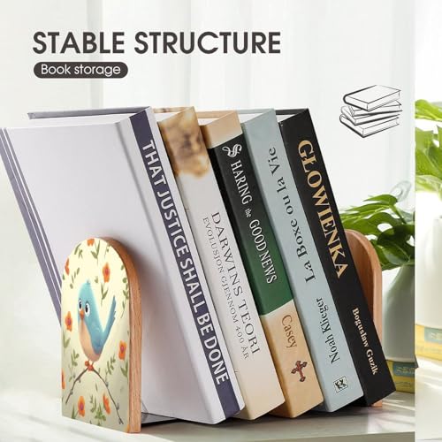 Sujetalibros estantes base metal resistente tope libros madera 8
