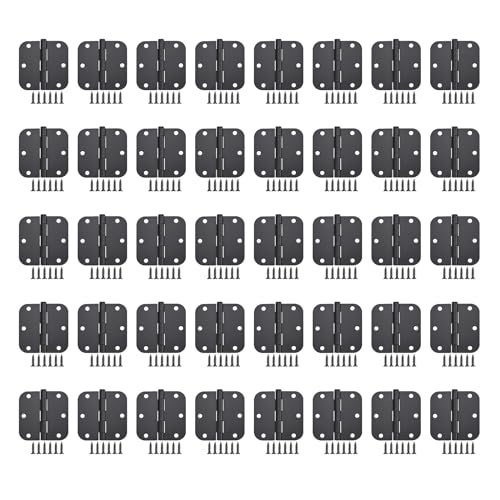 Allucky Paquete de 40 bisagras de puerta de color negro mate de 3 x 3 pulgadas, bisagras de puerta interiores para puertas redondeadas de 5/8 pulgadas de radio de esquinas de hierro para puerta