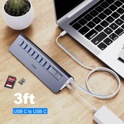 Image of Powered USB Hub 10Gbps, Intpw YH9AC Plus 13 Port USB 3.2 Hub(USB A /USB C 3.2+6 USB-A 3.0+2 PD 45W Fast Charging Port+SD /TF Card Reader), 65W Power Adapter,Aluminum USB HUB for PC,Laptop,iPhone 17 /16