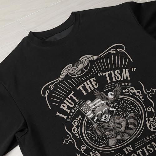 I Put The Tism in Patriotism Shirt, Raccoon Shirt for Men, American Flag Shirt4