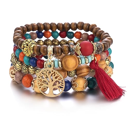 Sternstunde 4 Stück Boho Armbänder Damen, Chakra Armband für Frauen, Schmuck Boho Armreifen mit...