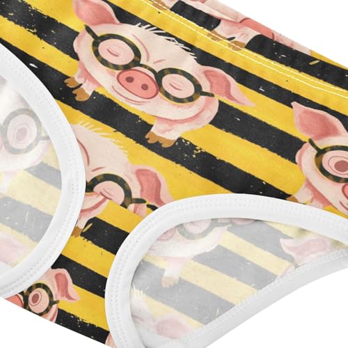 Wusikd Pink Piglets Glasses Girls' Underwear Cotton Yellow Stripes Girls Briefs Soft Toddler Underwear 2T4
