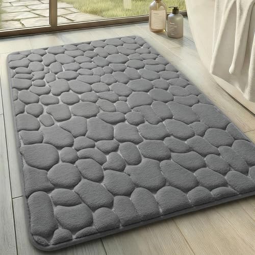 Image of YIHOUSE Memory Foam Cobblestone Rugs Super Water Absorbent Bath Mats for Bathroom Machine Washable Bath Rugs(20x32,Dark Gray)