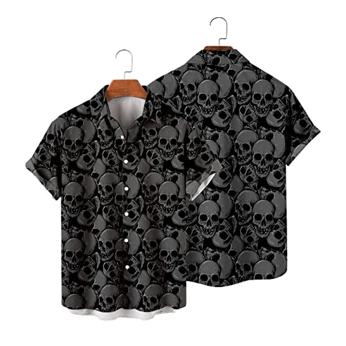 Cool Skull Button-Down Shirt Summer Skeleton Print Hawaiian Shirt3