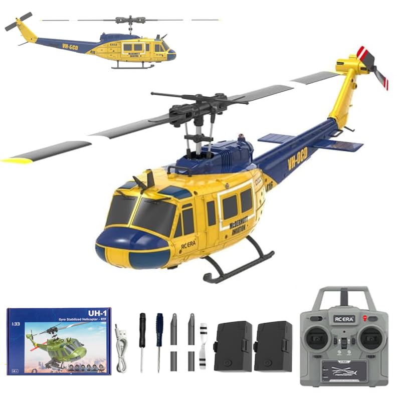 Meiurlex 1/48 RC Helicopter for Adults, RC ERA C032 UH-1 Huey 2.4G 6CH Gyro Stabilized Remote Control Aircraft with Altitude Hold & Optical Flow, One-Key Takeoff/Landing