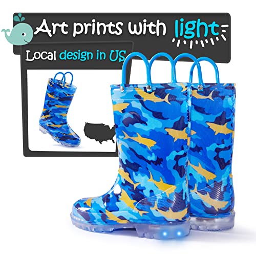 K Komforme Kids Rain Boots, Waterproof Light Up Boots With Easy-On Handles 5 Camouflage Shark #TOP1