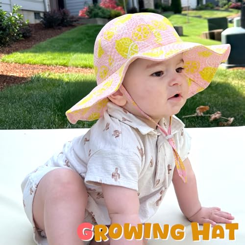 Image of HONGTEYA Baby Sun Hat Toddler Girl Beach Hat Sun Protection Adjustable Outdoor Summer Wide Brim Bucket Hat for Infant Kids