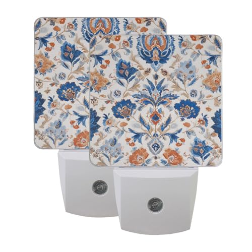 Lámpara nocturna floral azul y naranja con sensor LED
