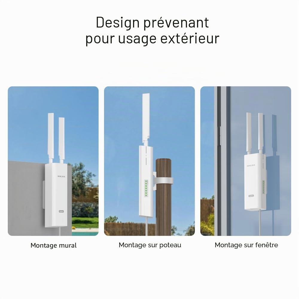 MERCUSYS MB118-4G Routeur WiFi avec Sim d'extérieur, 4G CAT4 LTE N300Mbps, 2 antennes LTE Amovibles, Port LAN, Alimentation PoE/DC, Montage sur Poteau, Mur et fenêtre, SMS, Application, Plug&Play