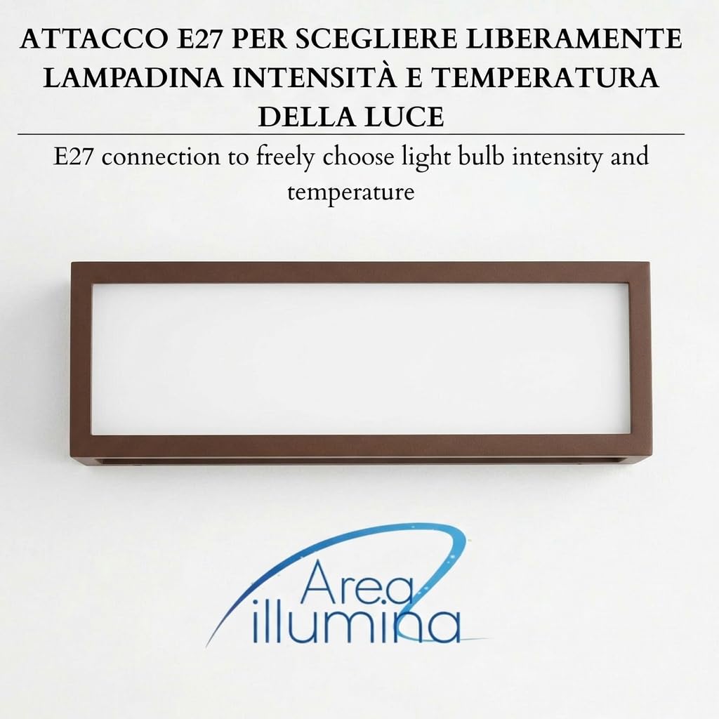 Applique da Parete in Alluminio per Esterno, IP54, E27 Max 20W, Stile Moderno, 370x110x100 mm, Bianco/Antracite/Corten (Corten)