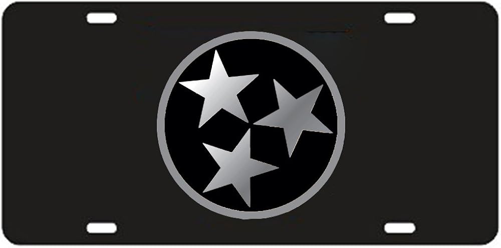 Craftique Tennessee Volunteers Black Tri-Star Laser Cut License Plate - Mirrored Logo