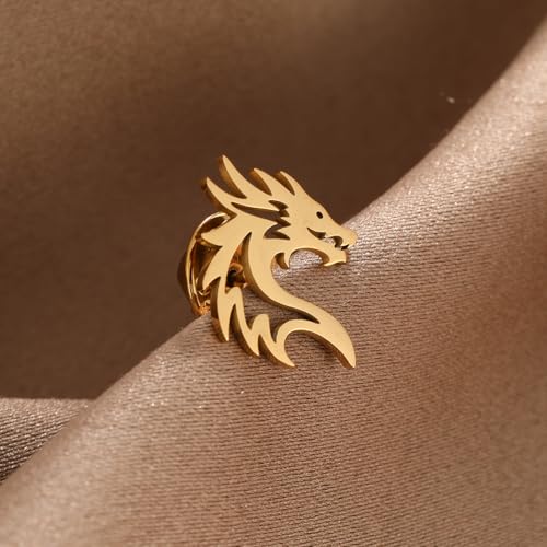 Image of Dinosaur Pterosaur Chinese Dragon Brooch Stainless steel Bow Button Suit Badge Men's Women's Gifts