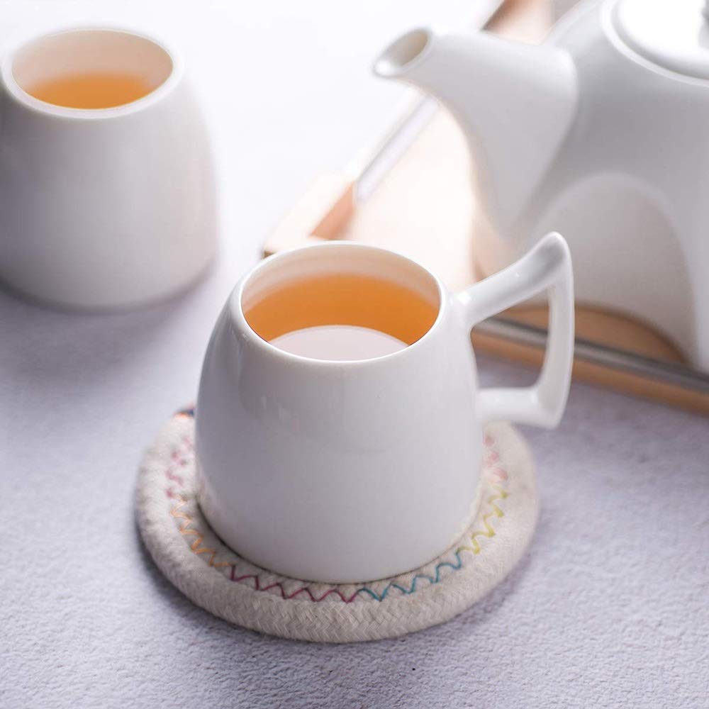 Set di tazzine da caffè in porcellana, set con tazza e piattino, teiera in ceramica, set di tazze da caffè, mini set da tè in porcellana for bere tè, latte, caffè espresso o acqua, inclusa teiera bian