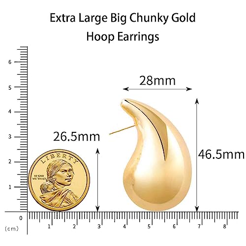 Extra Large Big Drop Earrings for Women, Oversized Chunky Gold Hoop Earrings Lightweight Hypoallergenic Gold Plated Earring Fashion Jewelry
