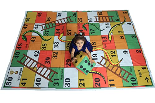 Image of Keshav Creation Adult Giant Outdoor Snakes & Ladders Lifesize Floor Game Mat With Jumbo Dice|Jumbo Play Floor Games|5 X 7 Feet