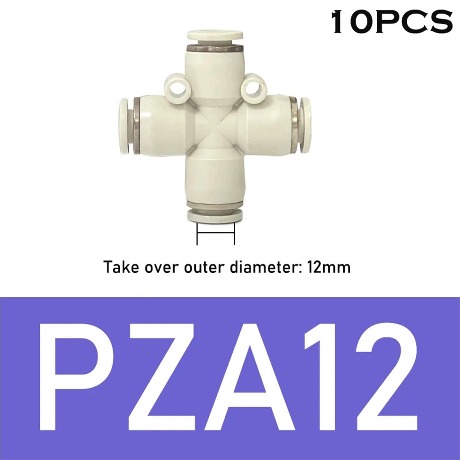20 Pezzi raccordi Pneumatici connettori a Inserimento rapido in plastica a Croce PZA a Quattro Vie for Trachea in PU 4/6/8/10/12 mm - Bianco(Pza12)