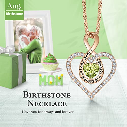 Redbee Heart Necklace For Women Heart Necklace For Mom Heart Necklace For Daughter Heart Necklace For Girlfriend Heart Necklace For Wife Heart Necklace For Sister(Rose Gold-Aug-Peridot) #TOP2
