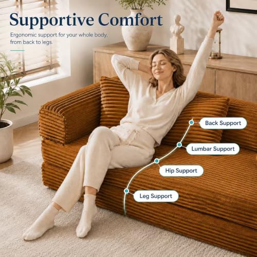 Image of AUGOP Futon Sofa Bed Boneless Couch for Living Room,Pull Out Couch with Sleeper Sofa,Day Bed Couch with Storage Pocket,Removable Corduroy with 2 Pillow