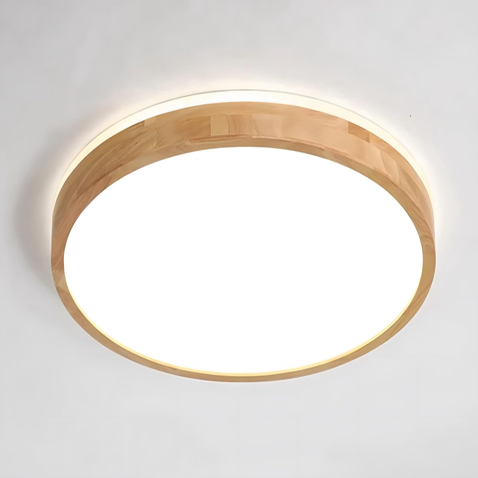 Yyutluo A:ø30cm - Natural White 4500K (No Dimmable) Led Ceiling Light Wood, Top 360° Glow Round Natural Wooden Lamp | 4500K Natural White, 18W 1600Lm | Living Room, Kitchen, Dining Room, Hallway, Home, Office, Children's Room, Study (Ø30cm)