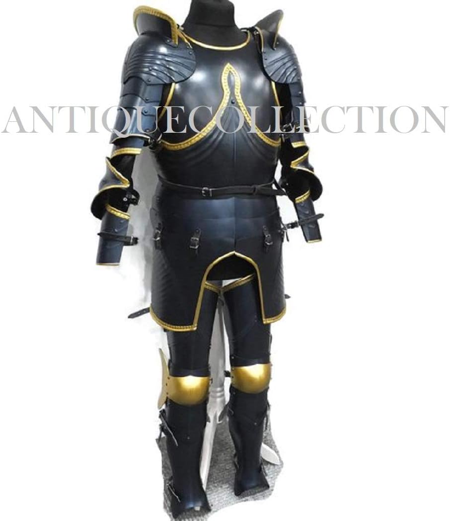 Medieval Knight Gothic Suit of Armor LARP Armour Black, Gold