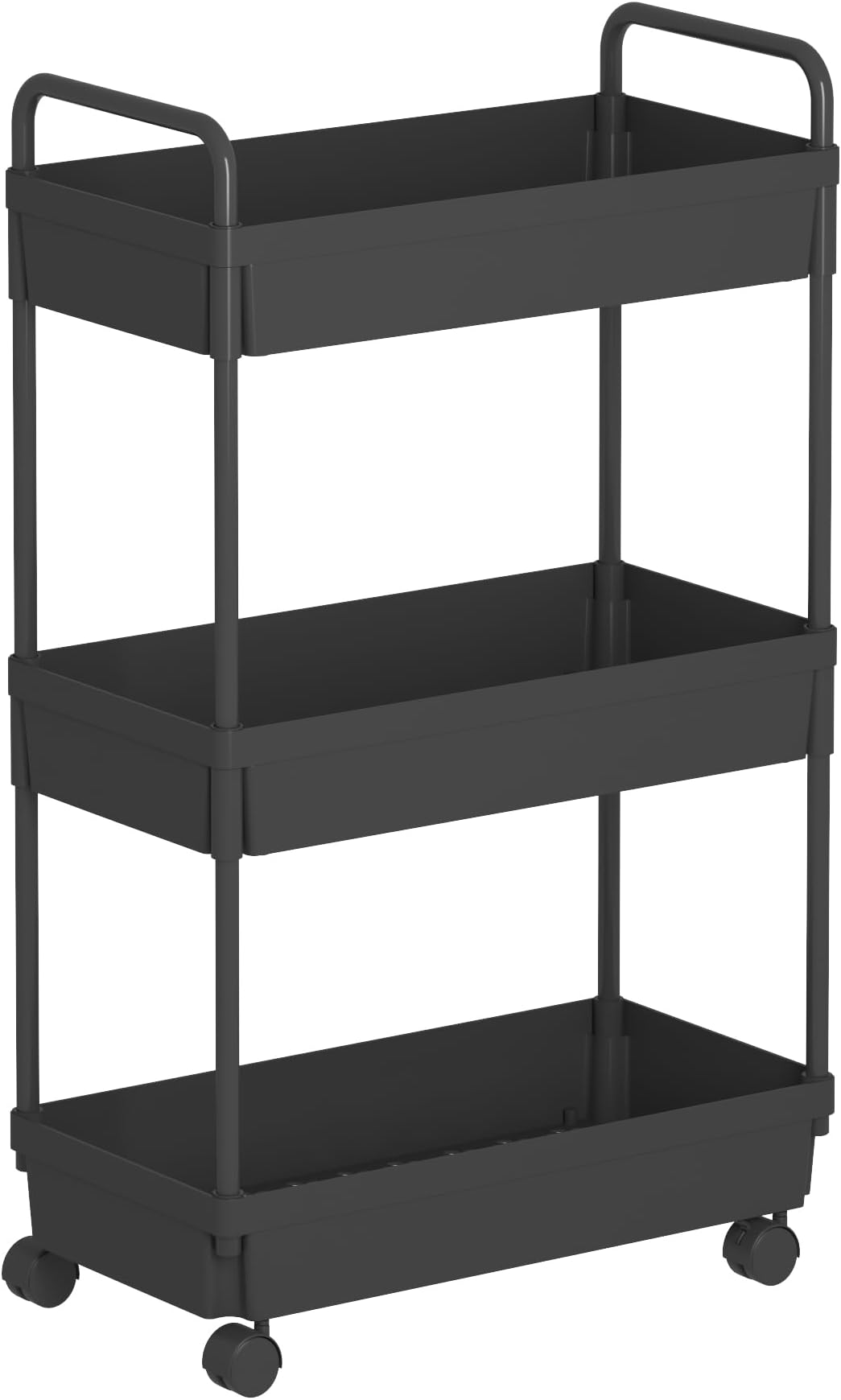 Rolling Storage Cart 3 Tier Organizer Mobile Shelving Unit Storage Rolling Utility Cart with Wheels for Kitchen Bathroom Laundry,Black
