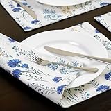 Inselnwald Washable Cloth Placemats Set of 4 for Dining Table Kitchen Party Desktop Decor Two Layers Heat Resistant Rectangular Place Mats 12 x 18 Inch Watercolor Flowers Blue