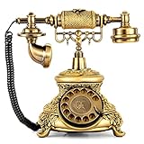 WICHEMI Vintage Phone Retro Rotary Dial Phones Landline Telephone Old Fashion Antique Phone Old School Telephones for Home Office Cafe Bar Star Hotel Decor (Golden)