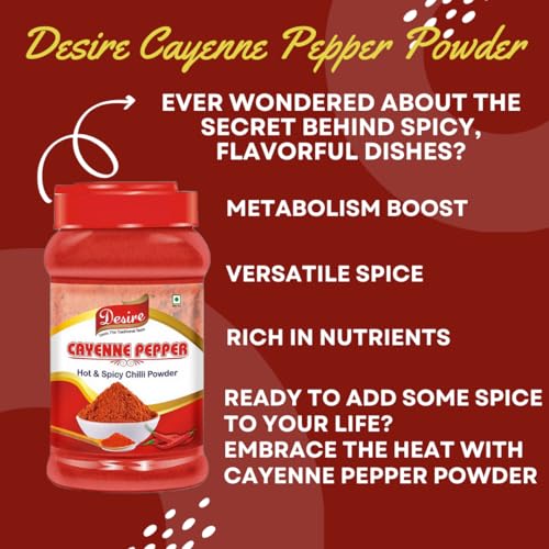 Image of Desire Cayenne Pepper Powder 400g - Hot & Spicy Chili Powder, Perfect for Cooking, Seasoning, and Adding Heat to Dishes | 100% Pure and Natural | No Additives | Pack of 1