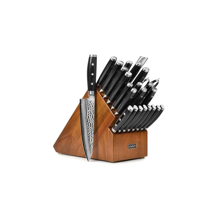 Enso-Knife-Set-Made-in-Japan-HD-Series-VG10-Hammered-Damascus-Japanese-Stainless-Steel-with-Acacia-Knife-Block-25-Piece Enso Knife Set 25 piece