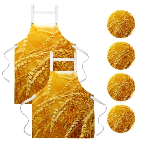Lot de 2 tabliers de cuisine jaune automne avec 4 broches pour la maison