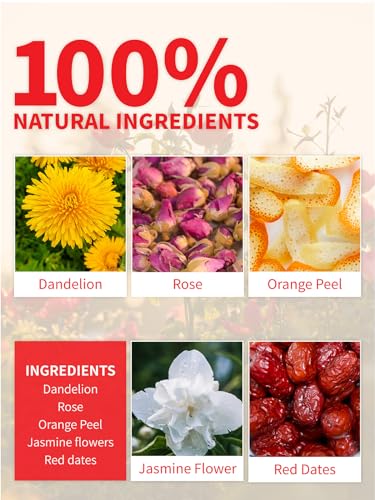 Image of Teelux Dandelion Leaf & Root Tea with Orange Peel, Rose, Jasmine, Red Date, Caffeine Free, Mellow & Light Tarty Flavor, 40 Count