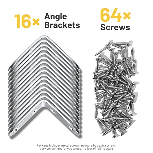 16Pcs L Bracket Corner Brace Double Holes Brackets For Wood, Teenitor Metal Corner Bracket, 1.57X1.57 Inch Stainless Steel Right Angle Bracket For Wood Furniture Chair Drawer Cabinet With 64Pcs Screws #TOP5