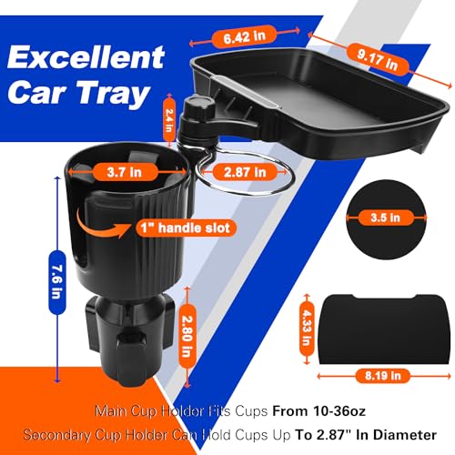 Aucurwen Cup Holder Tray for Car, 360° Rotating Car Tray, Car Food Table Tray for Eating with Solid Base & Phone Slot, Car Cup Holder Expander for Road Trip Essentials for Adults, ATCT-8 by Aucurwen - Image 8