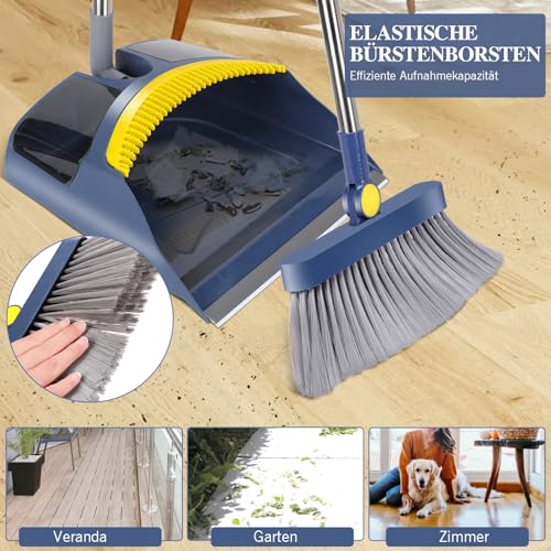 Besen und Kehrschaufel Set,Masthome Besen mit Stiel,Aufrecht Kehrschaufel mit Langem Stiel,Broom and Dustpan Set für Haushaltsreinigung Büro (Blau) – Bild 4