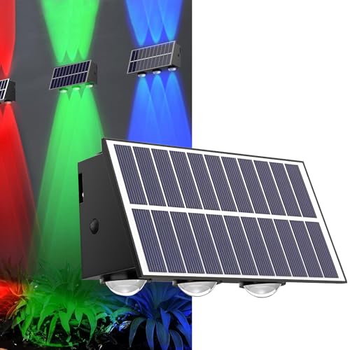 Image of Gigawatts 6 LED Solar Wall Light with 2W Panel On /Off Botton & 1.5Ah Battery Water Resistant Decor Deck Fence Lights Flood Lamp for Home Garden Terrace Patio (Set of 1, RGB)