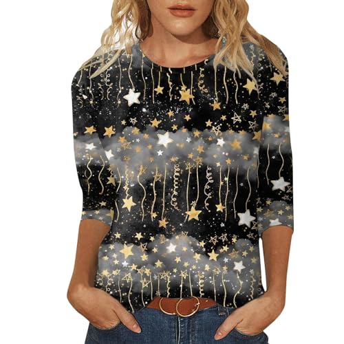 T-shirt paillettes femme à col rond et manches quart amples