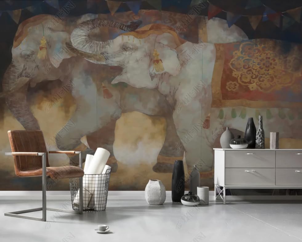 Peinture murale éléphant intissé effet fait main de luxe