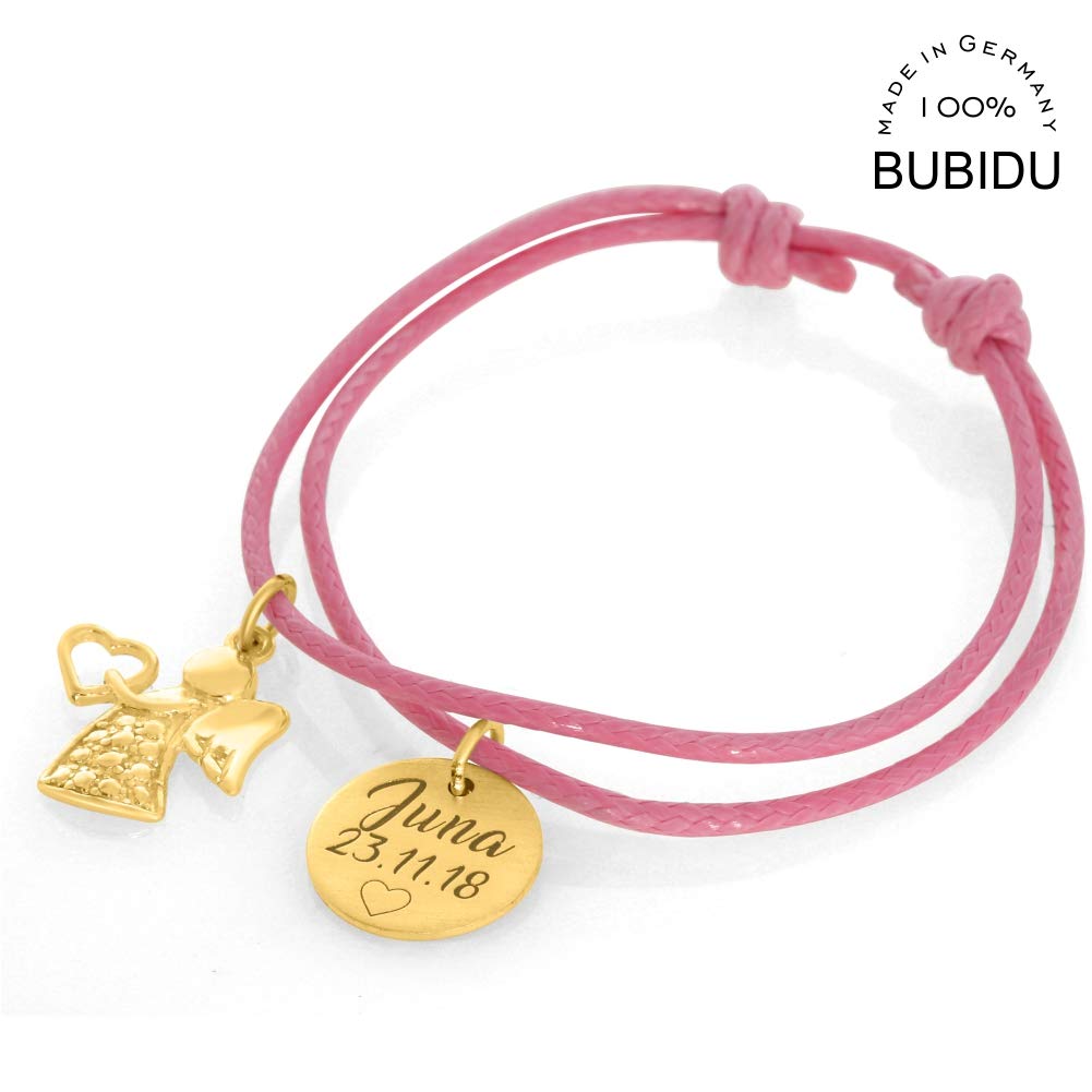 Mädchenarmband 925 Silber vergoldet Gravur Engel Armband mit Namen Herz Kindername Geburt Geschenk Mama Kinderarmband Einschulung | HANDMADE IN GERMANY