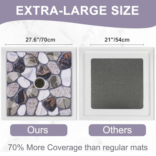 Image of Square Shower Mat Non Slip: 27x27 Inch Extra Large Shower Mats with Drain Hole in Middle -Anti Slip Shower Mats for Inside Shower -Loofah Shower Floor Mat Bath Mat for Shower Stall Bathtub Elderly