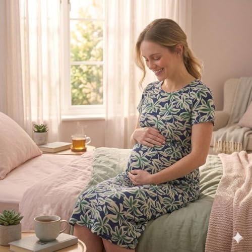 Image of Zero Clothing Feeding Dress for New Moms Casual Loungewear Ankle Length | Cotton Maternity Nighty | Zipless Feeding Dresses for Women | Pregnancy & Nursing Wear