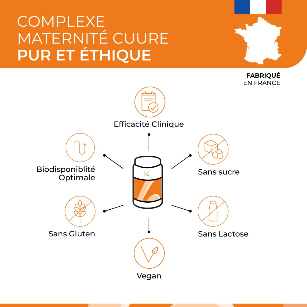 Complexe Maternité Plus Assimilable que l'Acide Folique - CUURE - 45 Jours - Conception, Grossesse et Allaitement - 15 Actifs de Haute Qualité - Vitamine B9, B12, D, Iode, Zinc - Fabriqué en France