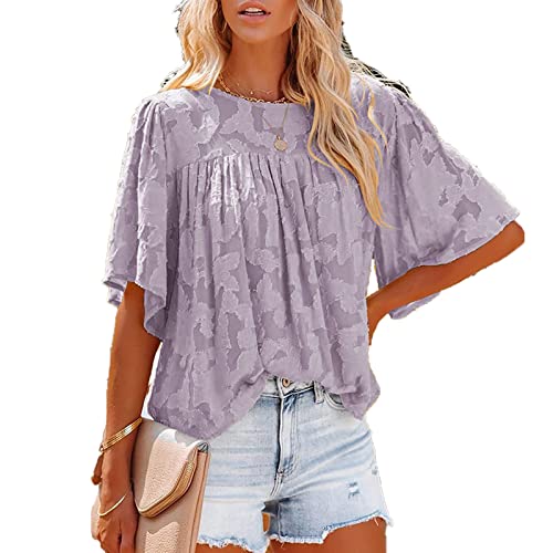 T-shirt en mousseline de soie pour femme avec col rond et coupe lâche