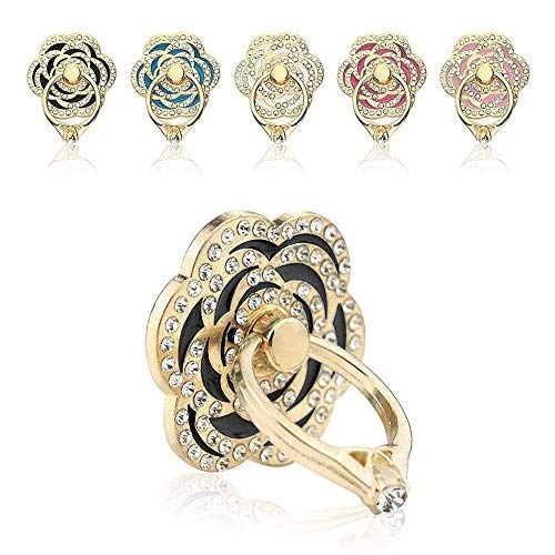 Phone Ring, ECVILLA Luxury Rose Shape Universal Phone Holder, 360° Rotation/3D Ring Grip Compatible with iPhone iPad Samsung LG HTC Nokia Huawei Tablet (Black)