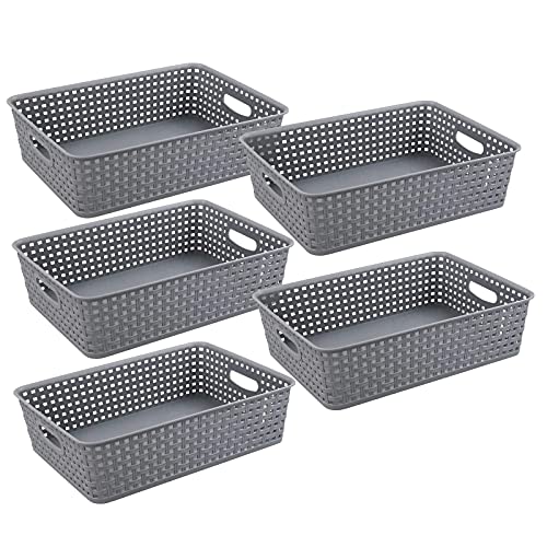 Readsky Gray Plastic Paper Storage Basket Tray, Office File Baskets, Pack Of 5 #TOP6